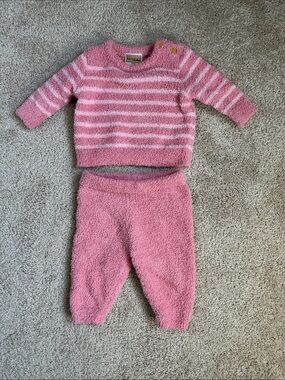 Arlo & Kai Pink & White Striped Fuzzy Baby Sweater & Pant Set   Size 0/3M